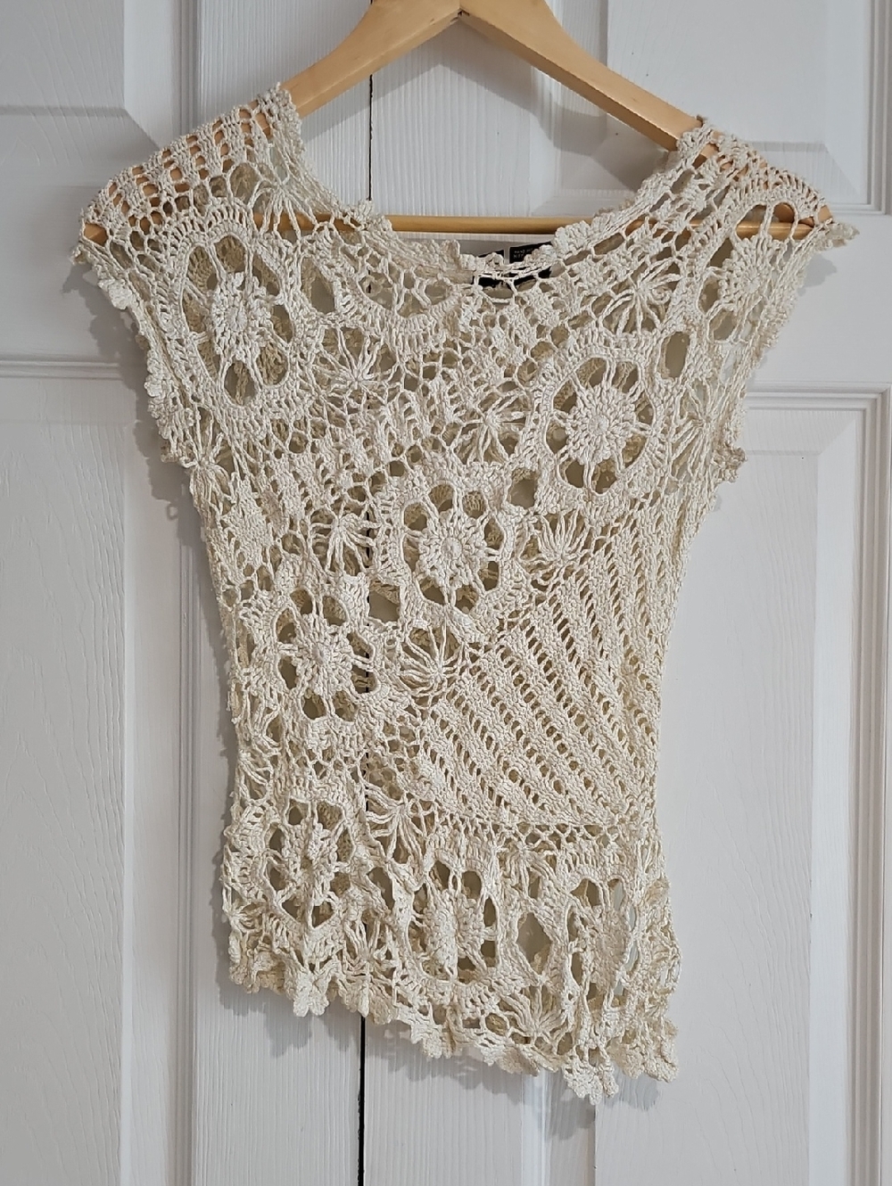 🤍 Boho Crochet Lace Top | Cream Open Knit | Size S